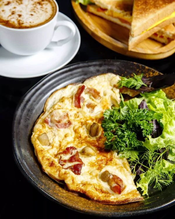 Ham, Chicken, Mushroom, and Cheese Omelette